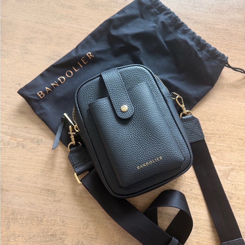 Bandolier Black Belt Bag with Gold Accents